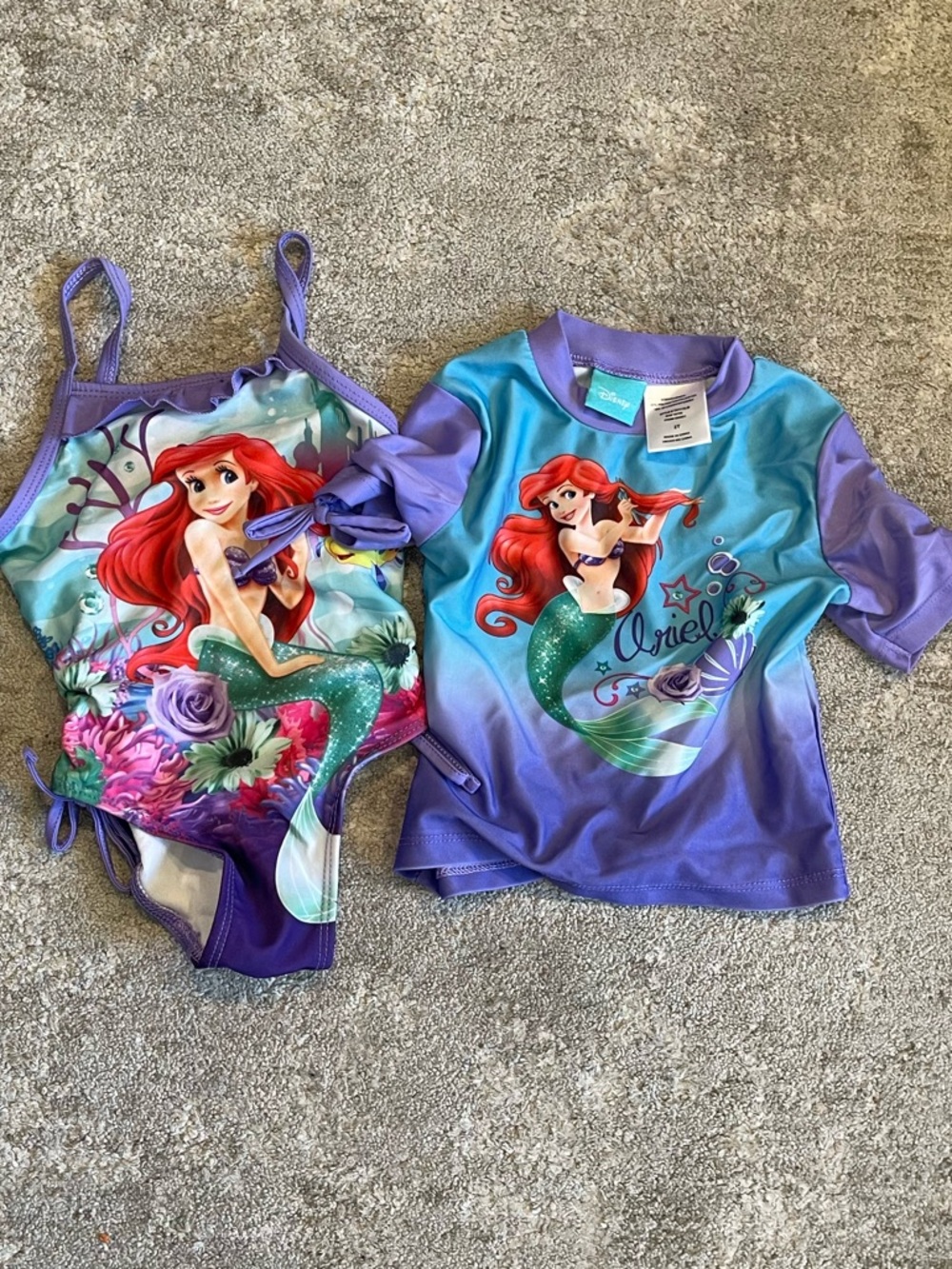Disney Ariel One-Piece Girls Swim Suit with Matching Rash Guard